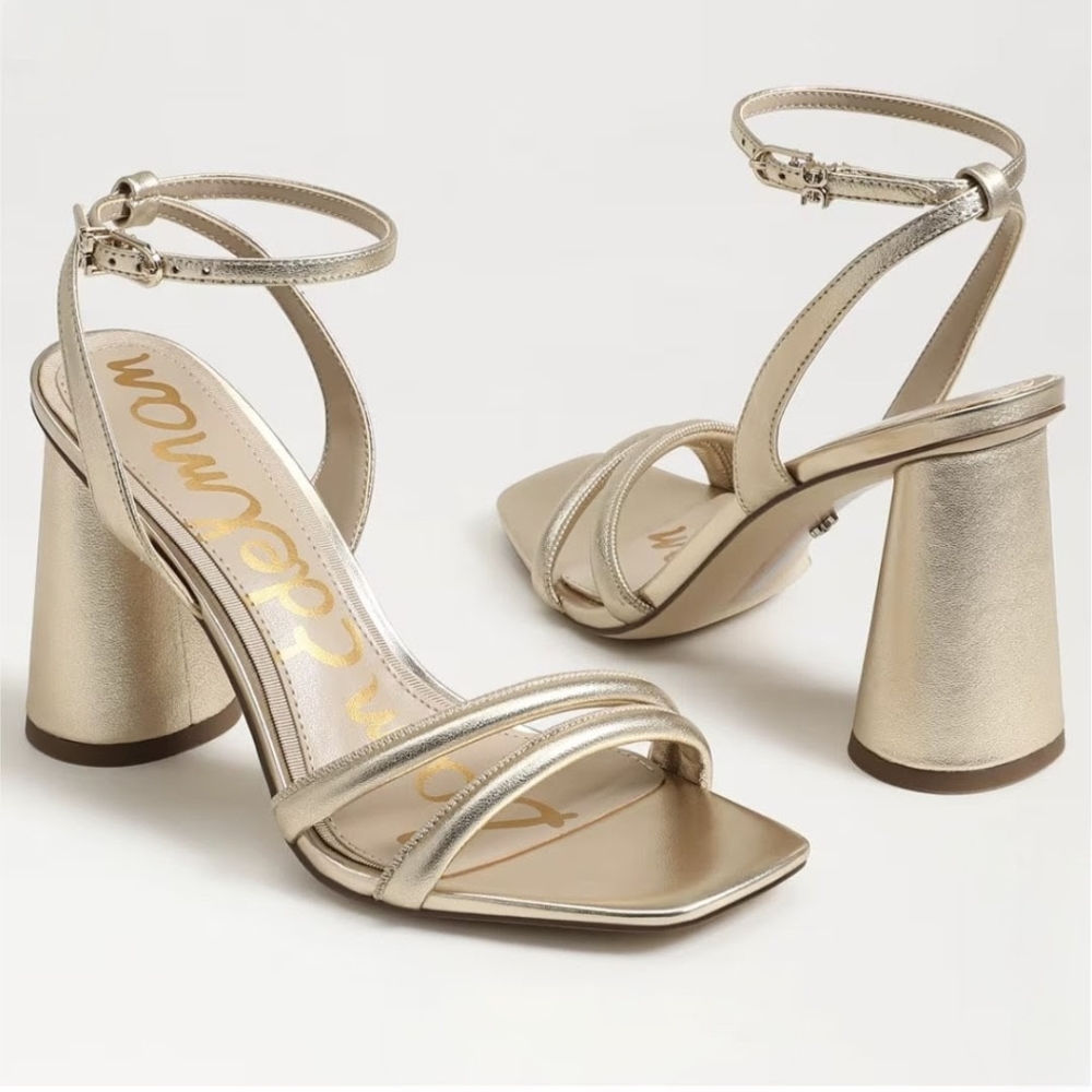 💗SAM EDELMAN Kia Block Heel In Gold Leather Size 6 NWT